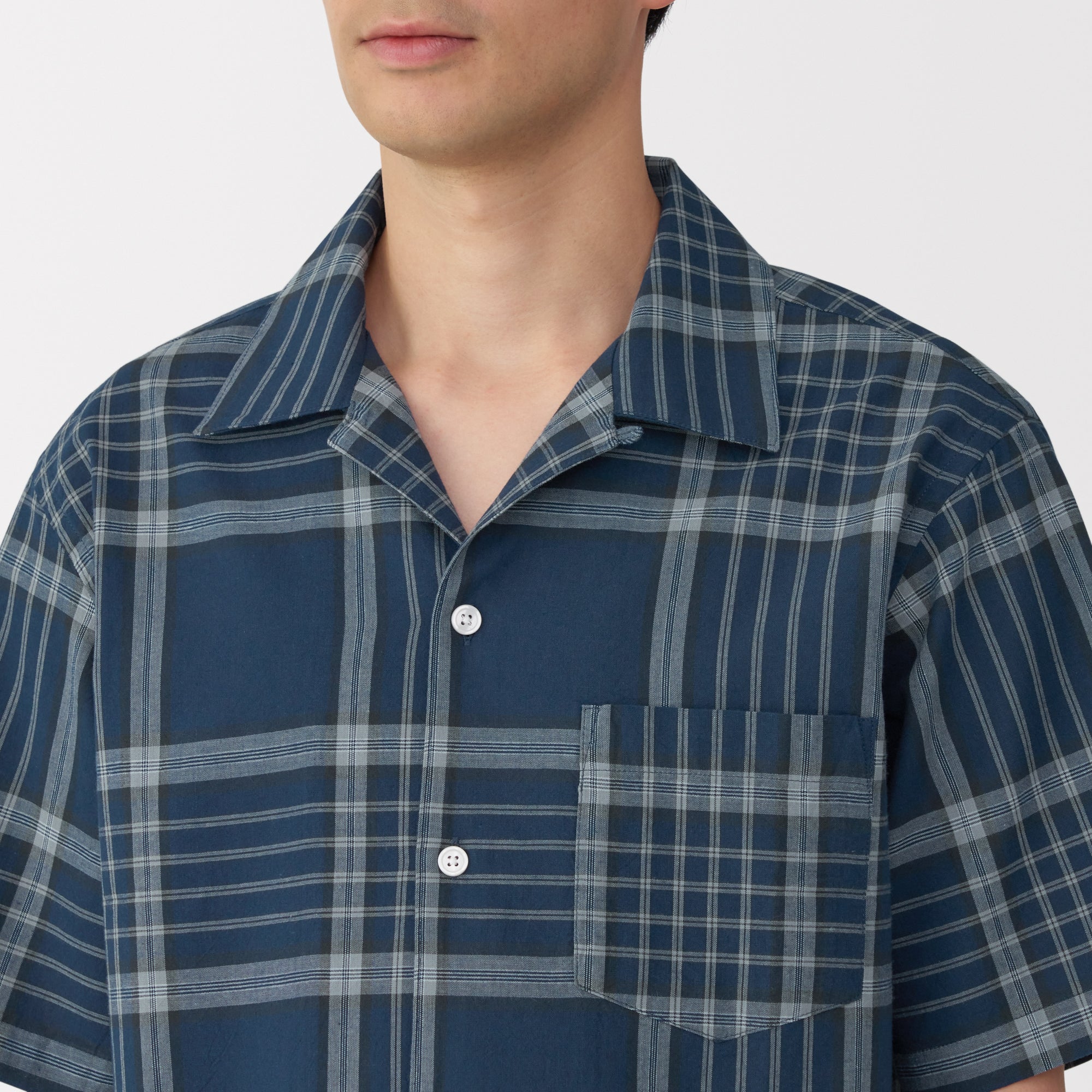 Men's Madras Check Open Collar Shirt