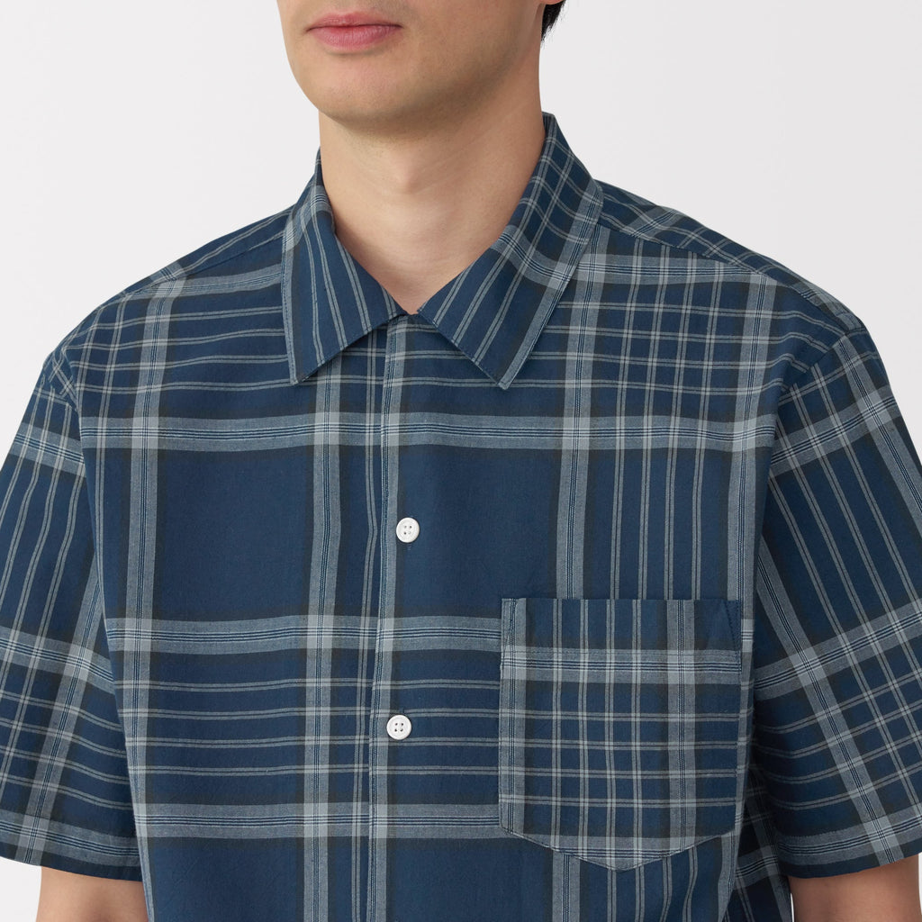Men's Madras Check Open Collar Shirt