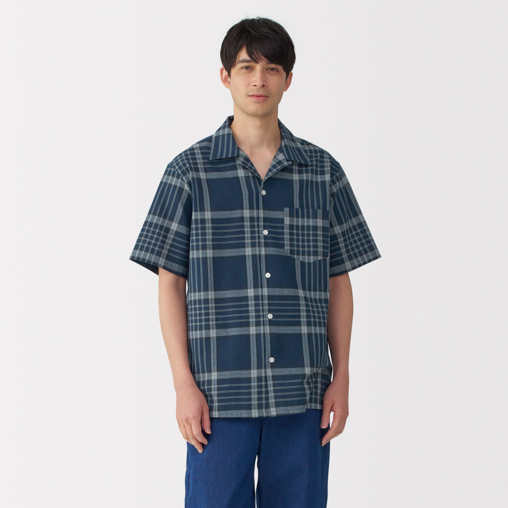 Men's Madras Check Open Collar Shirt