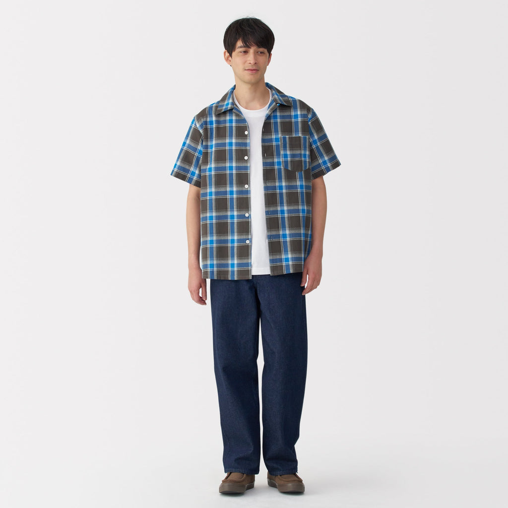 Men's Madras Check Open Collar Shirt