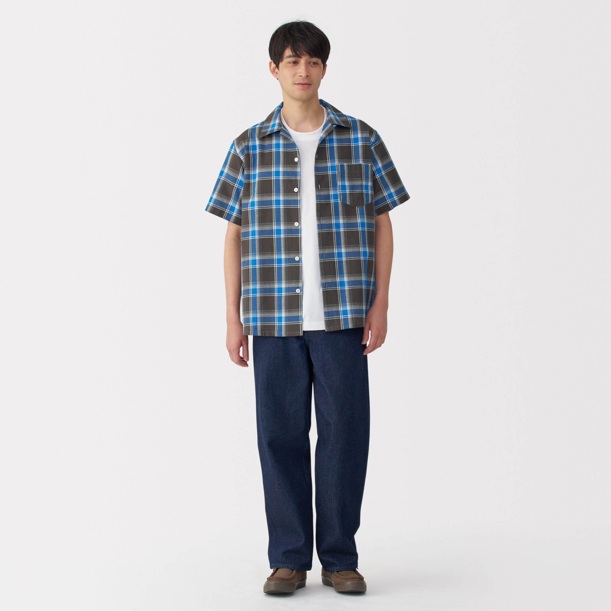 Men's Madras Check Open Collar Shirt
