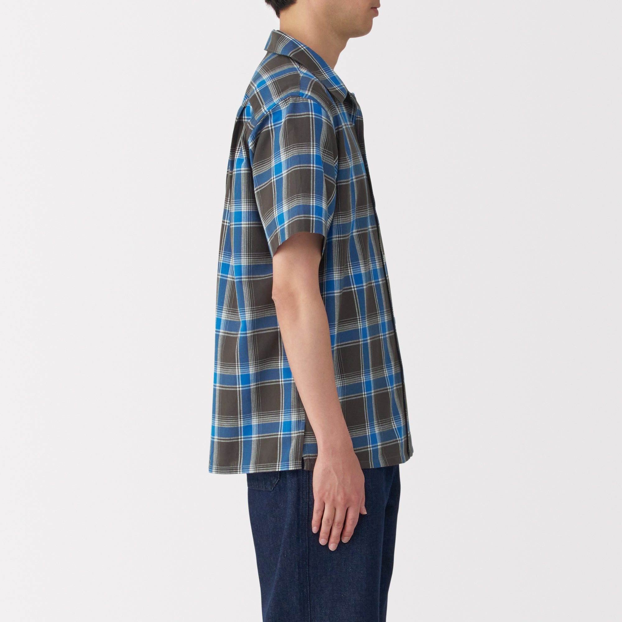 Men's Madras Check Open Collar Shirt