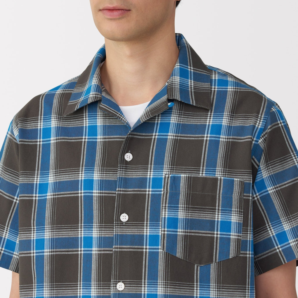 Men's Madras Check Open Collar Shirt