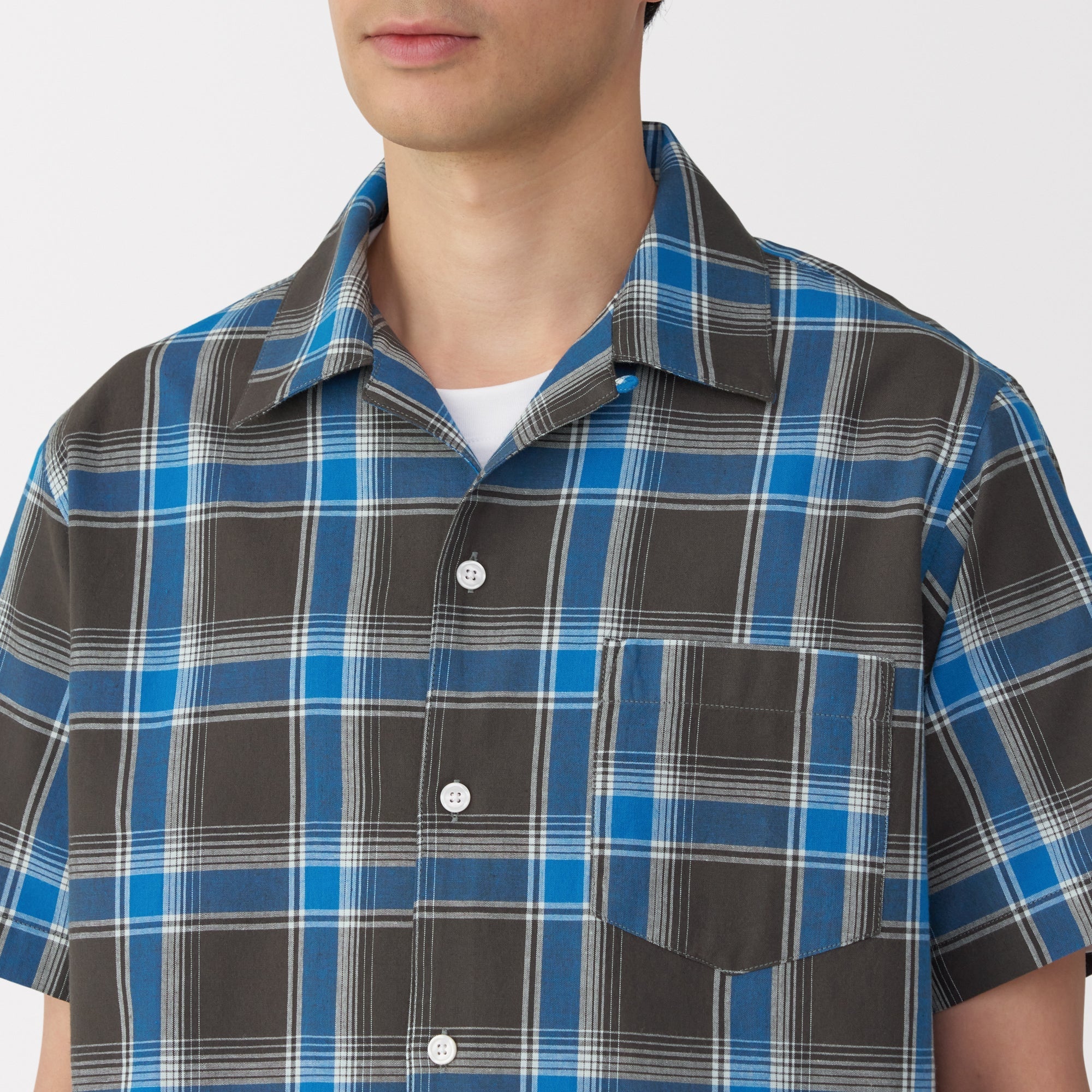 Men's Madras Check Open Collar Shirt