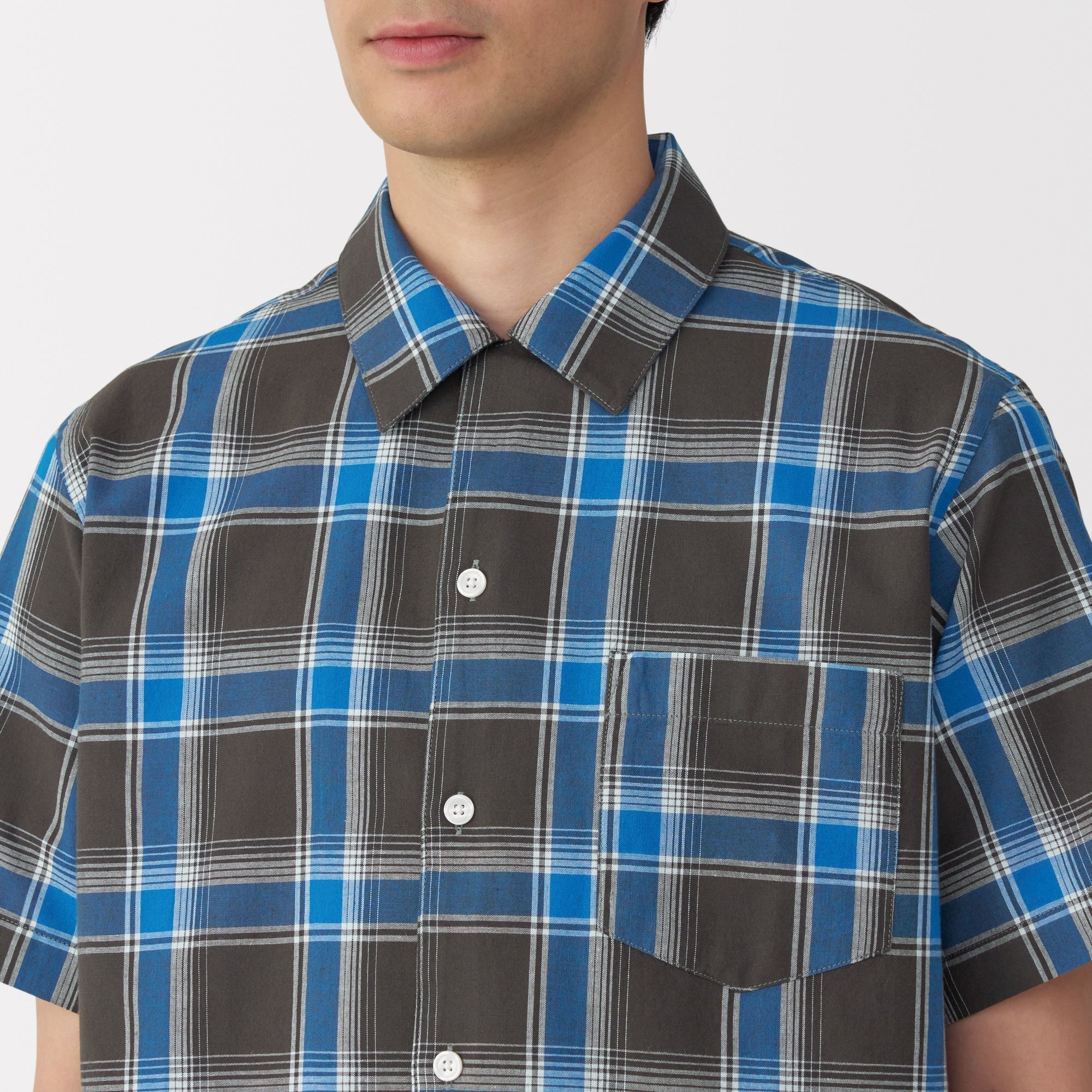 Men's Madras Check Open Collar Shirt