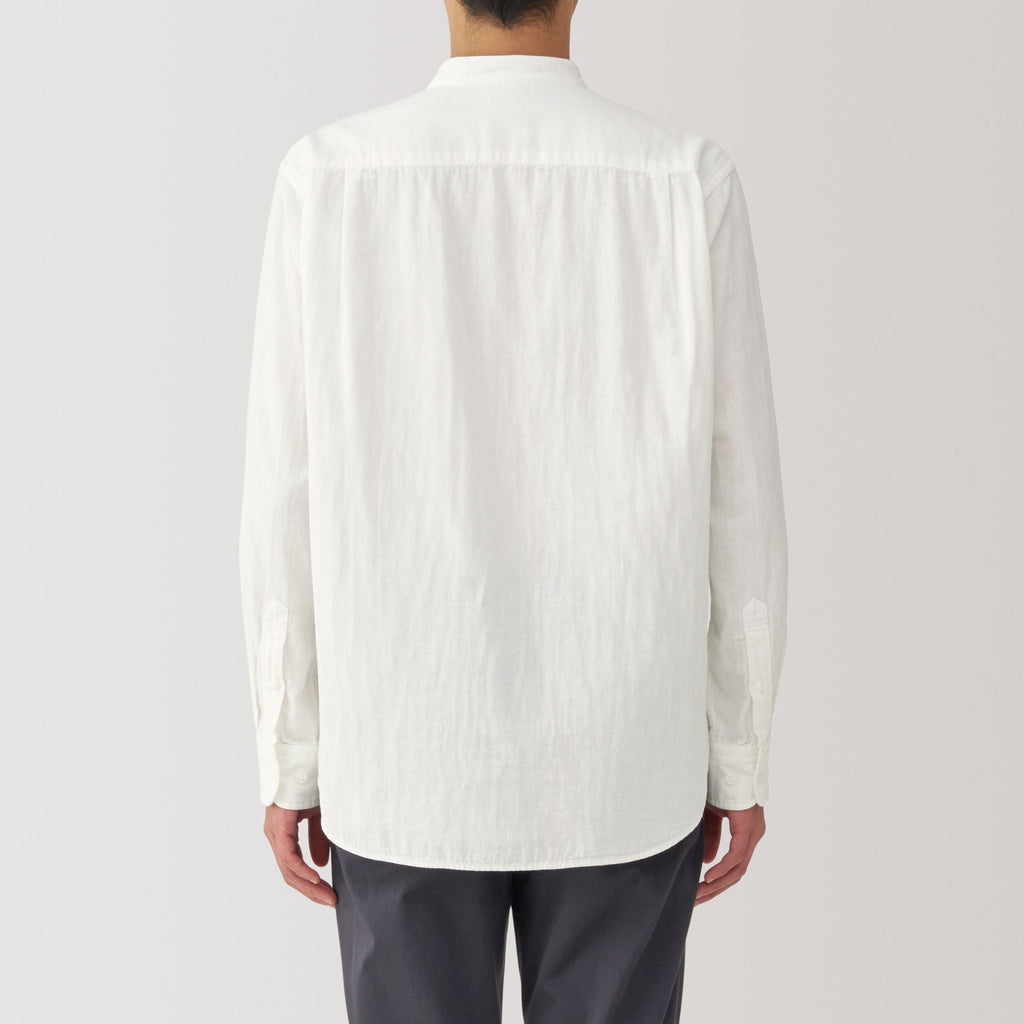 Men's Kapok Blend Double Gauze Stand Collar Long Sleeve Striped Shirt