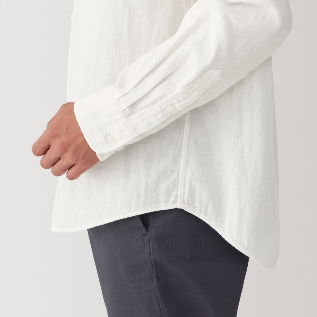 Men's Kapok Blend Double Gauze Stand Collar Long Sleeve Striped Shirt