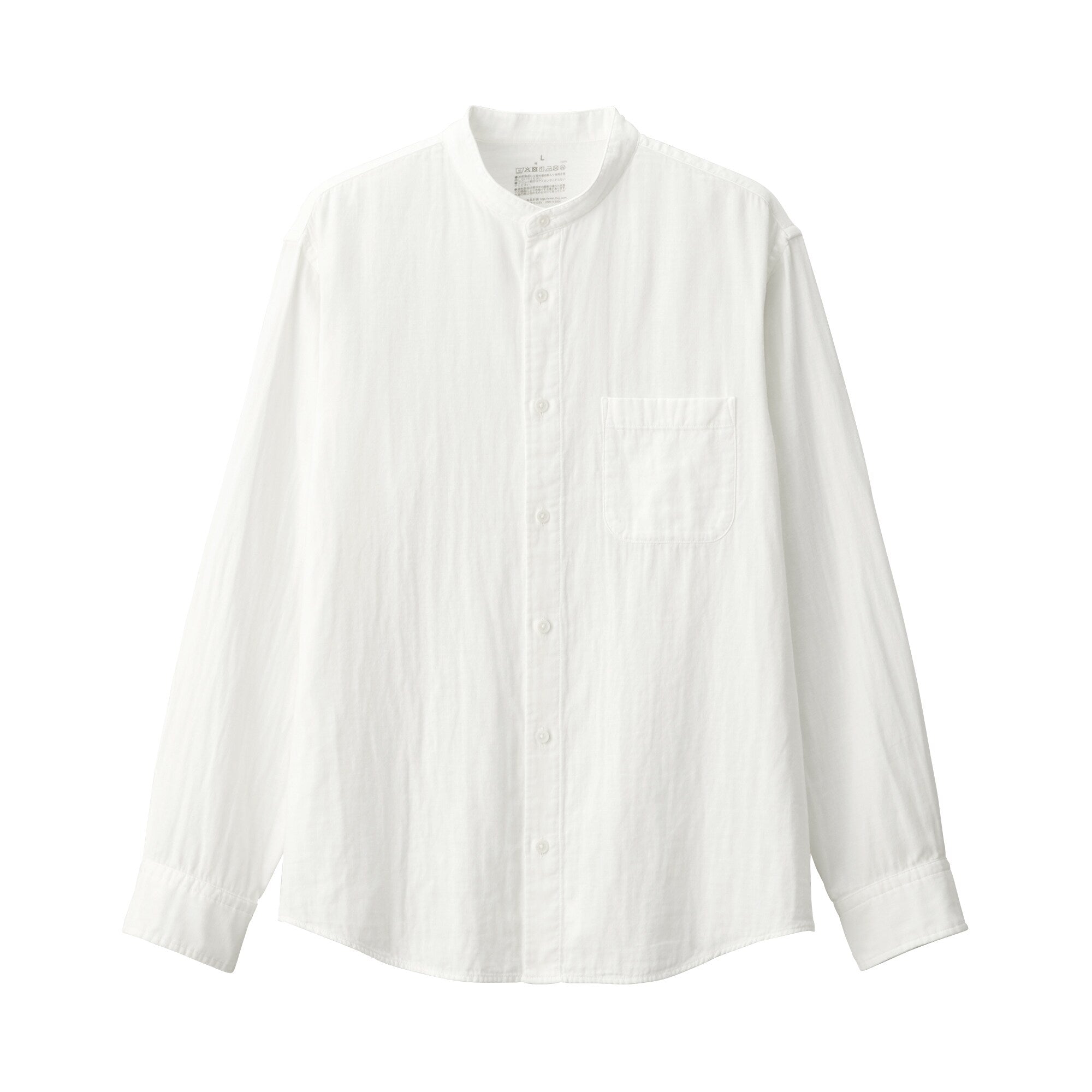 Men's Kapok Blend Double Gauze Stand Collar Long Sleeve Striped Shirt