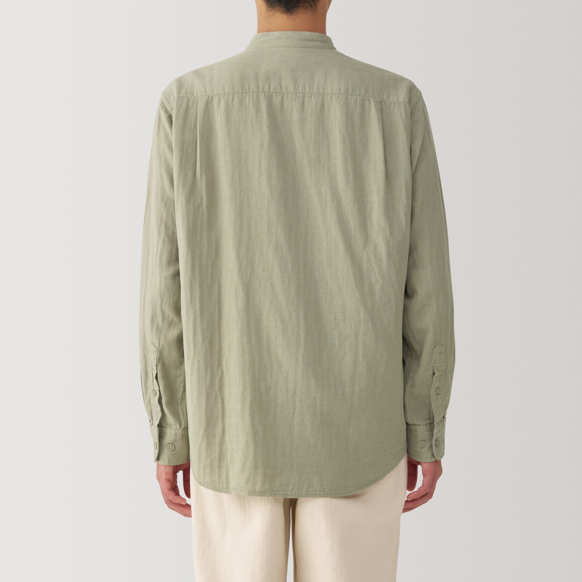 Men's Kapok Blend Double Gauze Stand Collar Long Sleeve Striped Shirt