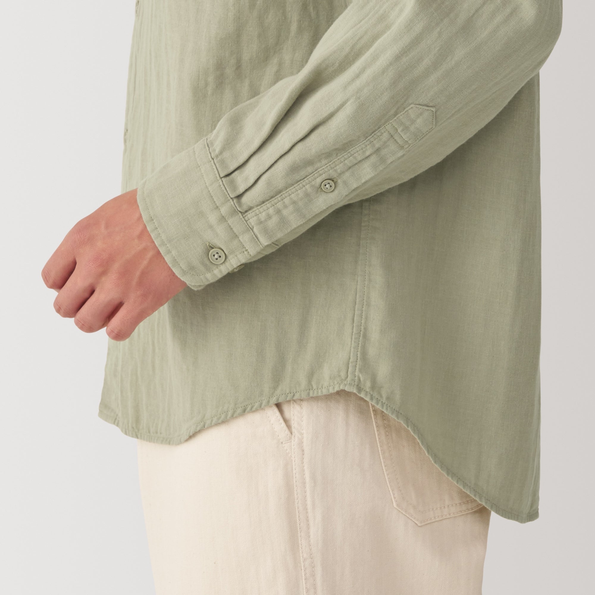 Men's Kapok Blend Double Gauze Stand Collar Long Sleeve Striped Shirt