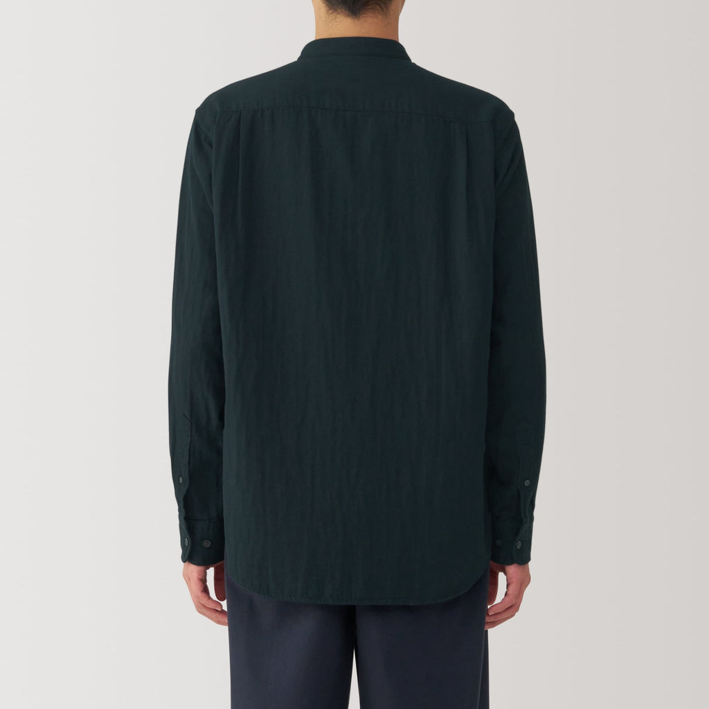 Men's Kapok Blend Double Gauze Stand Collar Long Sleeve Striped Shirt