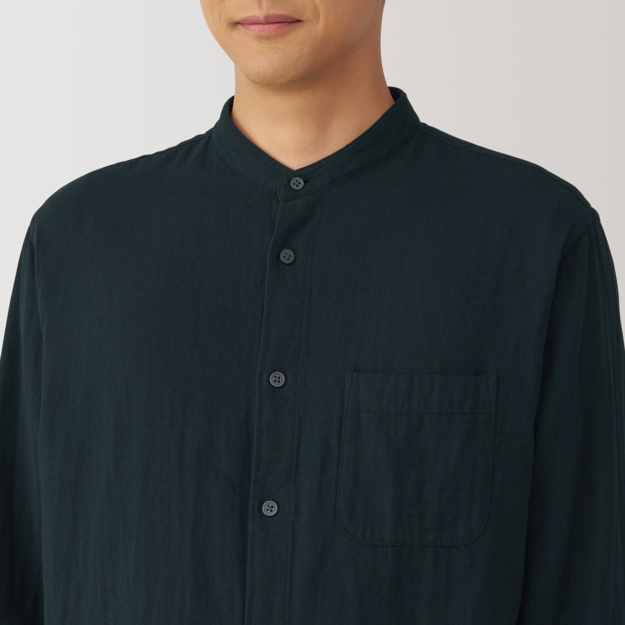 Men's Kapok Blend Double Gauze Stand Collar Long Sleeve Striped Shirt