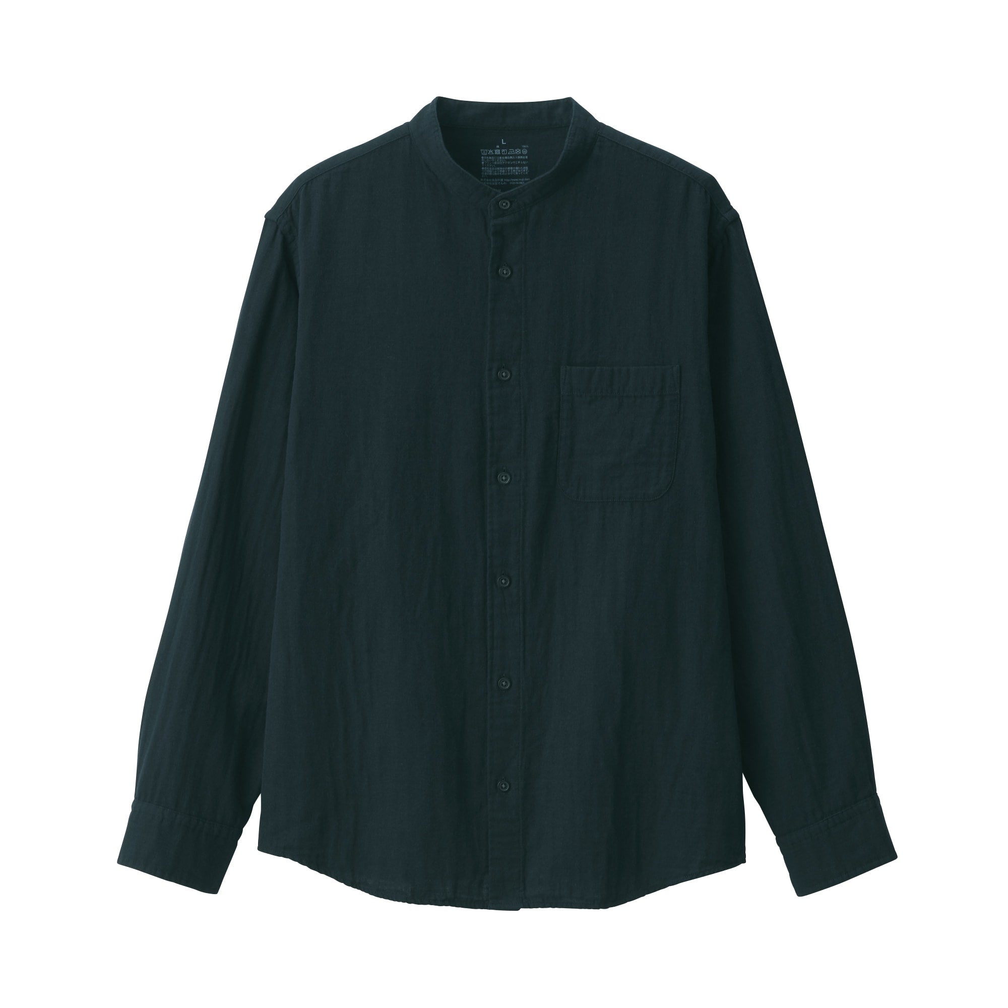 Men's Kapok Blend Double Gauze Stand Collar Long Sleeve Striped Shirt