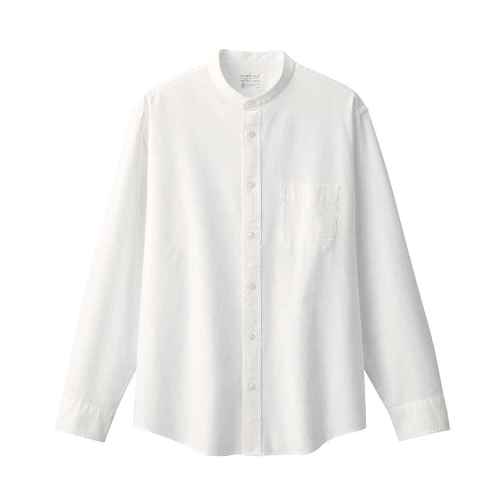 Men's Washed Oxford Stand Collar Long Sleeve Shirt