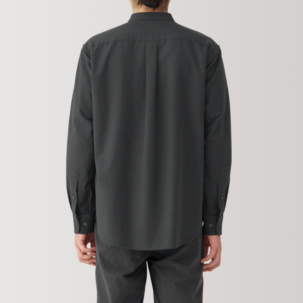 Men's Washed Oxford Stand Collar Long Sleeve Shirt
