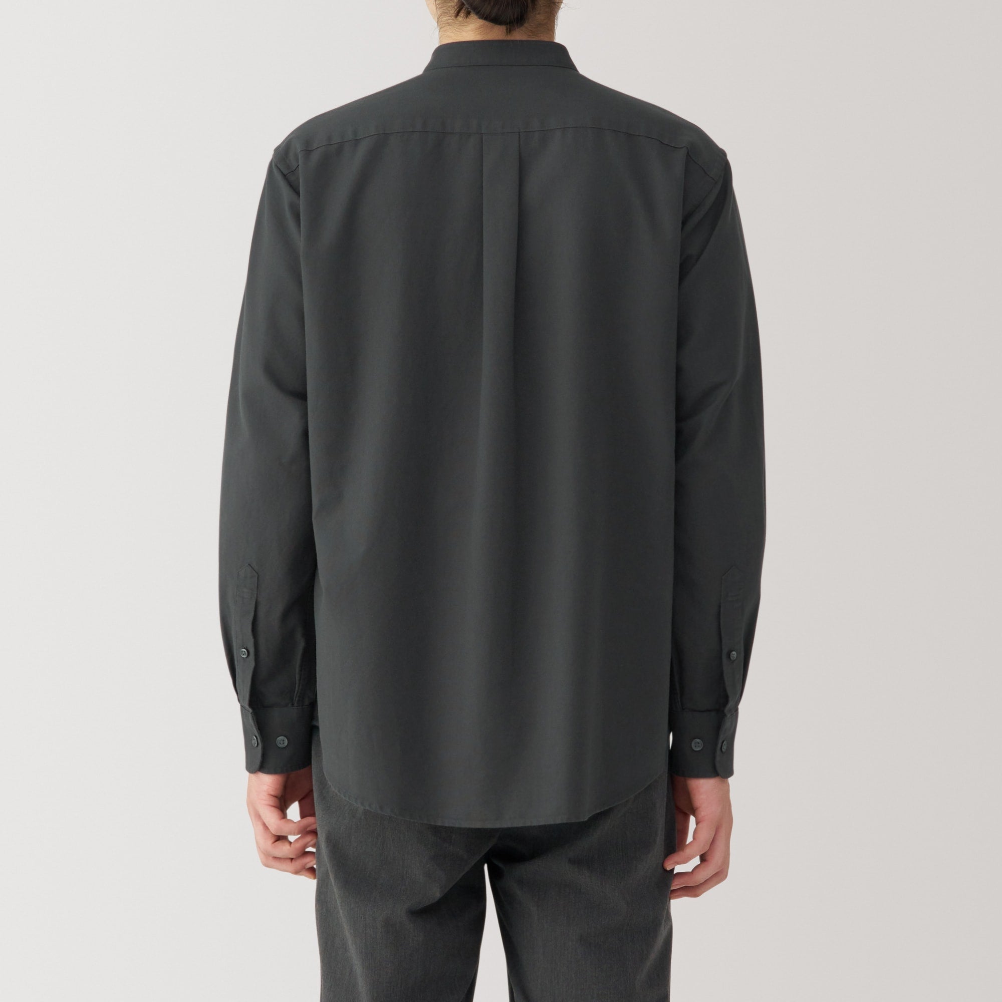 Men's Washed Oxford Stand Collar Long Sleeve Shirt