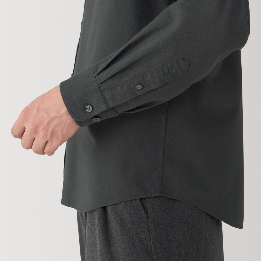 Men's Washed Oxford Stand Collar Long Sleeve Shirt