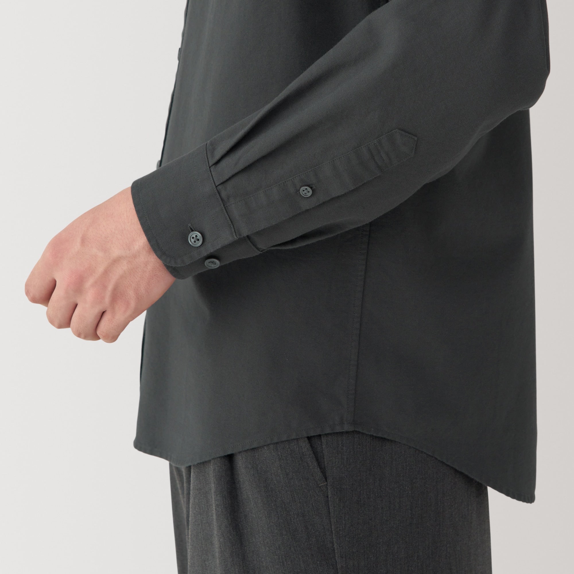Men's Washed Oxford Stand Collar Long Sleeve Shirt