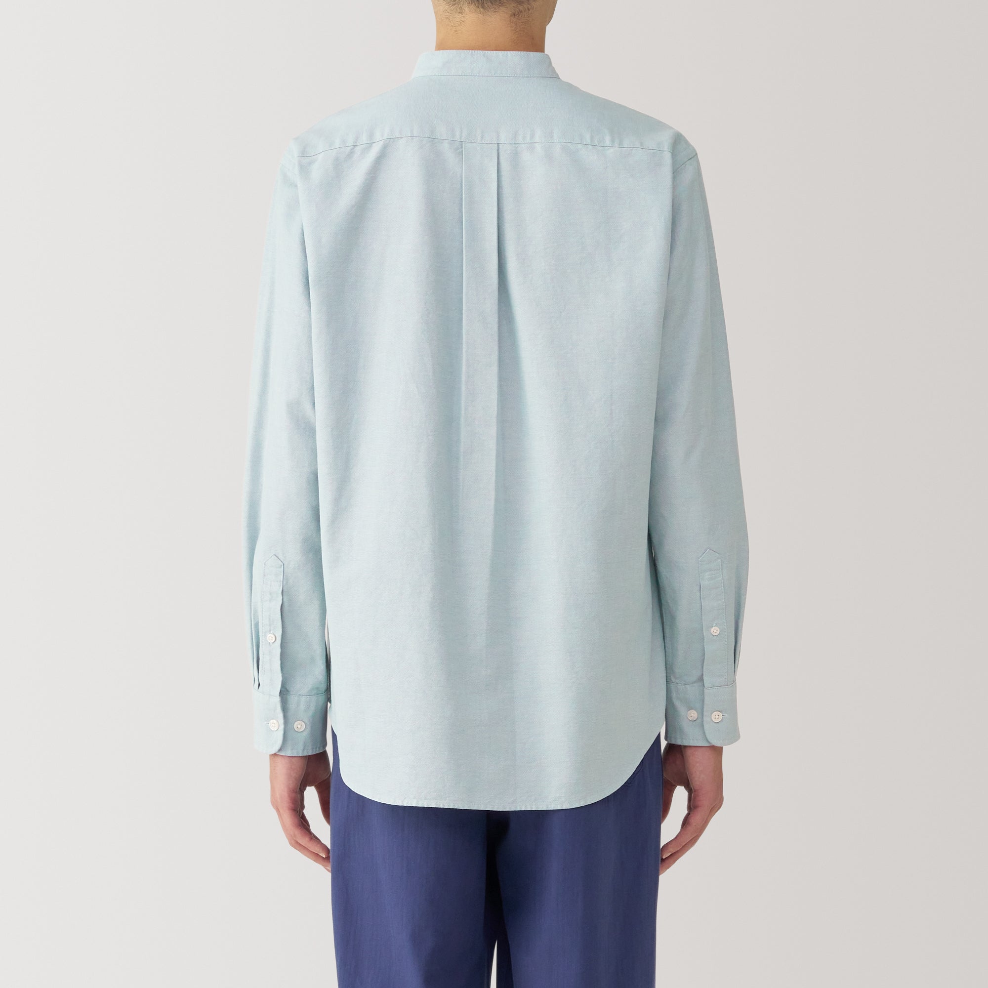 Men's Washed Oxford Stand Collar Long Sleeve Shirt