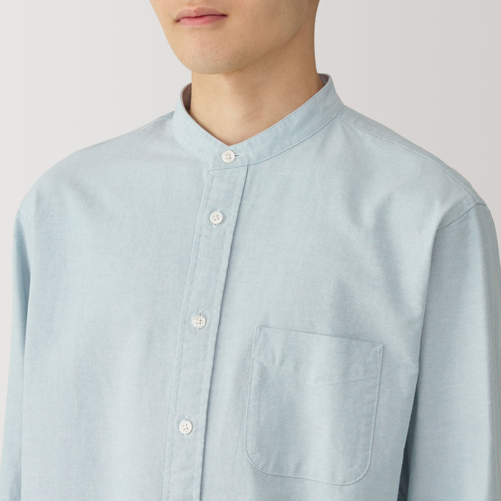 Men's Washed Oxford Stand Collar Long Sleeve Shirt