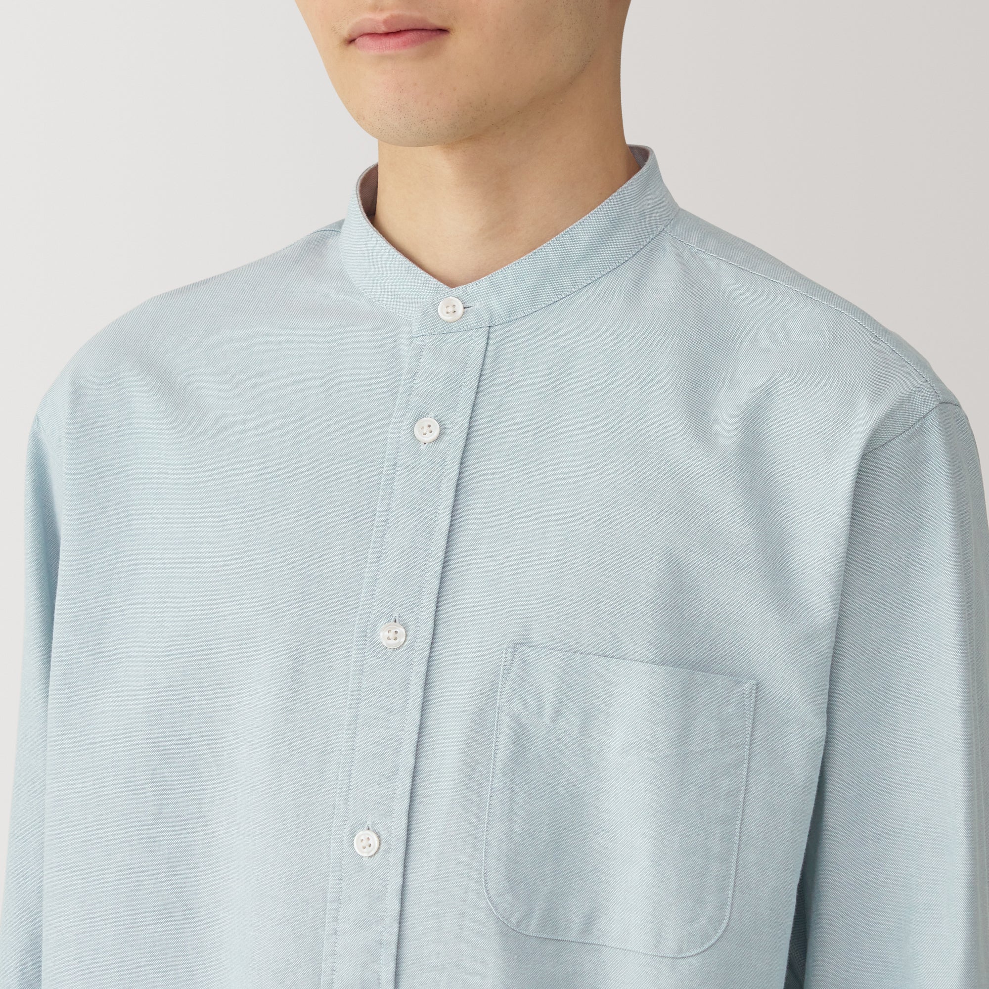 Men's Washed Oxford Stand Collar Long Sleeve Shirt
