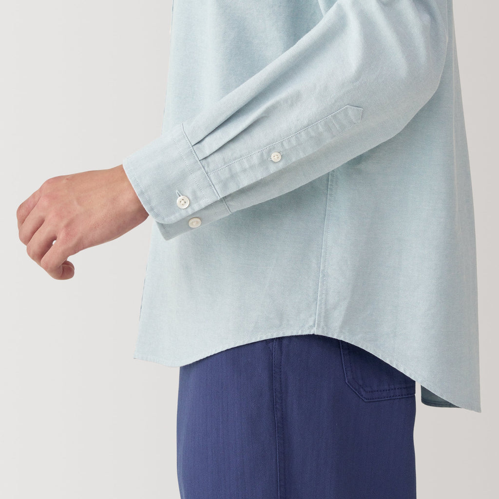 Men's Washed Oxford Stand Collar Long Sleeve Shirt