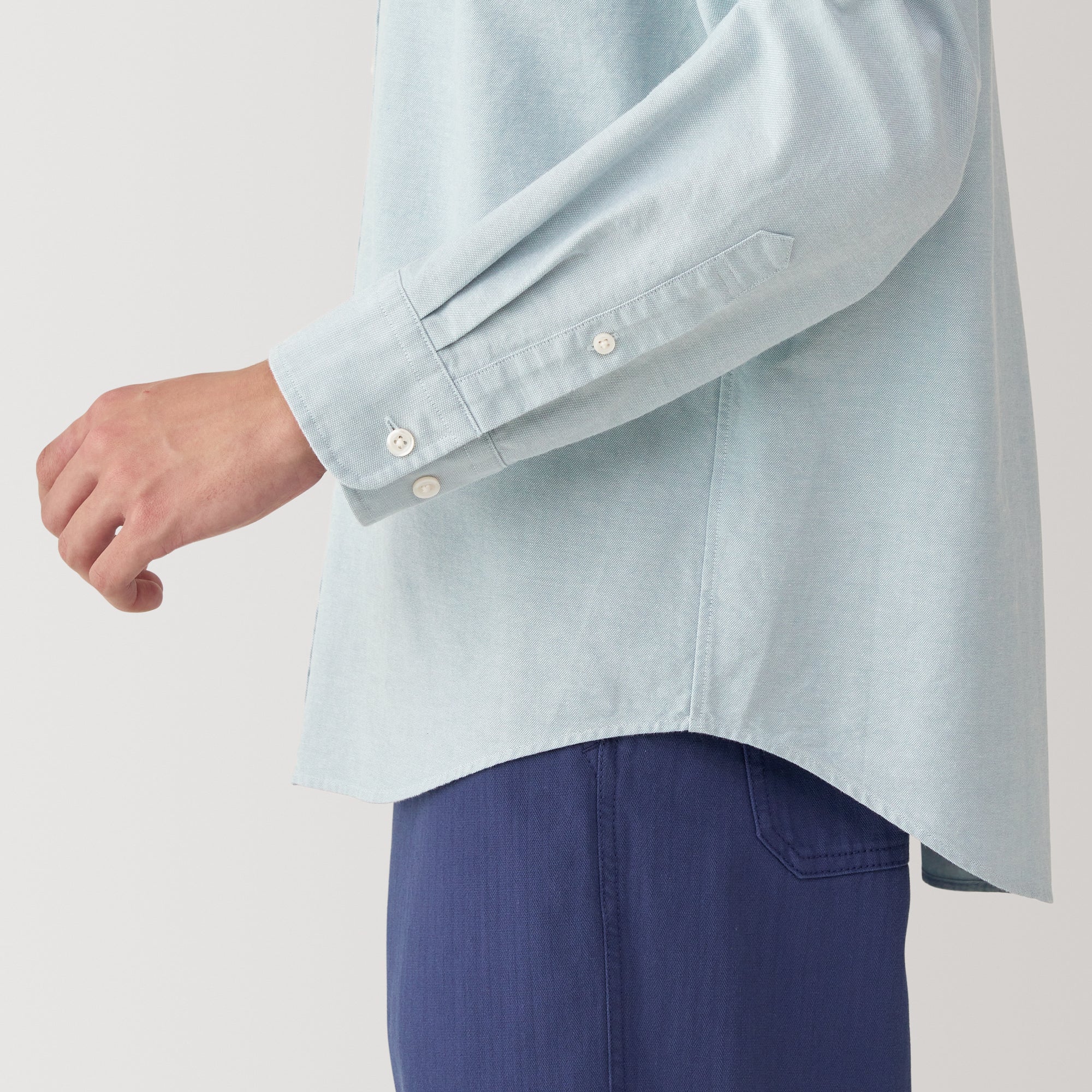 Men's Washed Oxford Stand Collar Long Sleeve Shirt