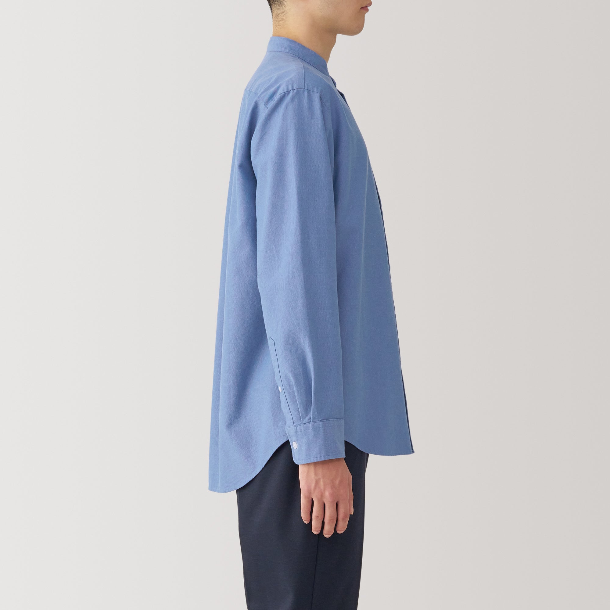 Men's Washed Oxford Stand Collar Long Sleeve Shirt