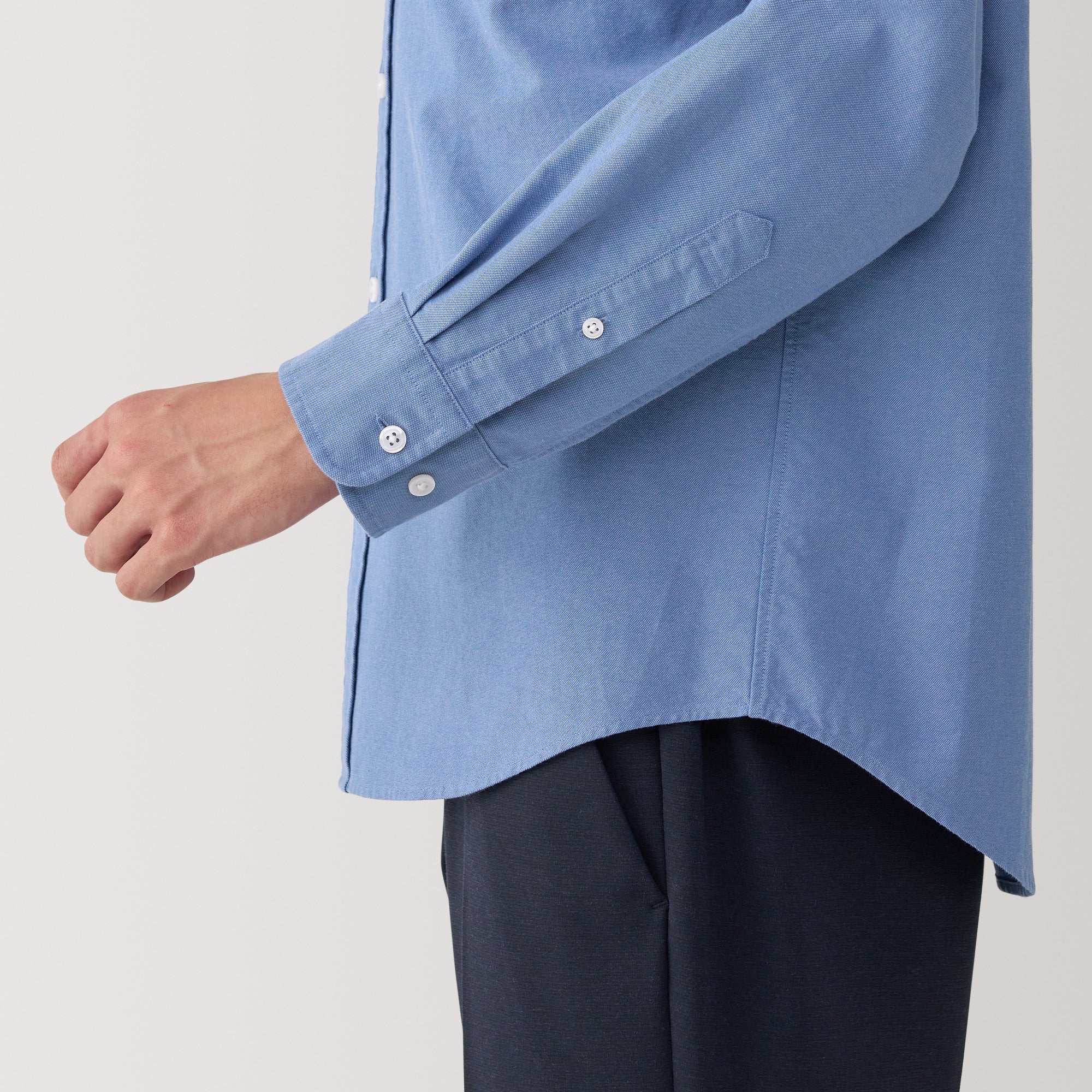 Men's Washed Oxford Stand Collar Long Sleeve Shirt