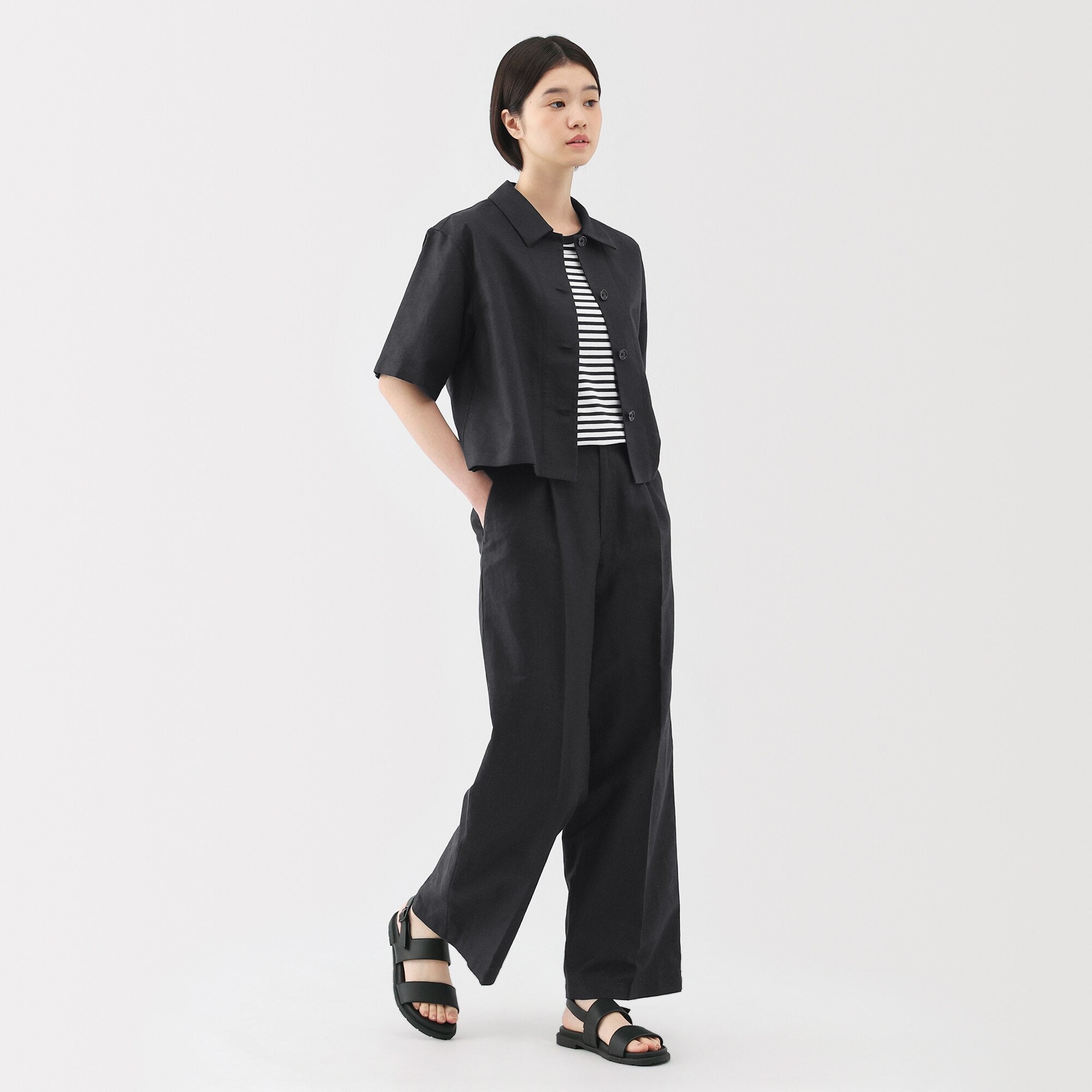 Women's Hemp Blend Twill Darted Wide Pants