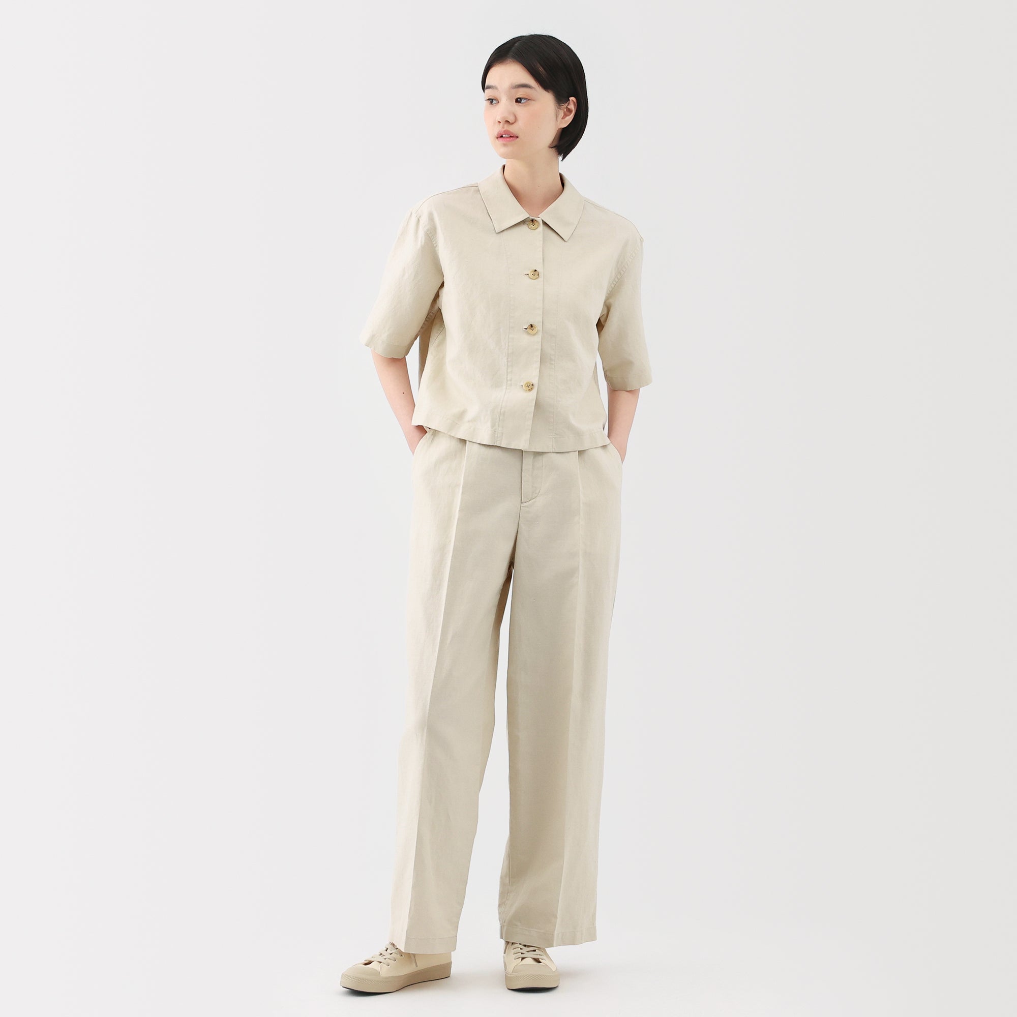 Women's Hemp Blend Twill Darted Wide Pants