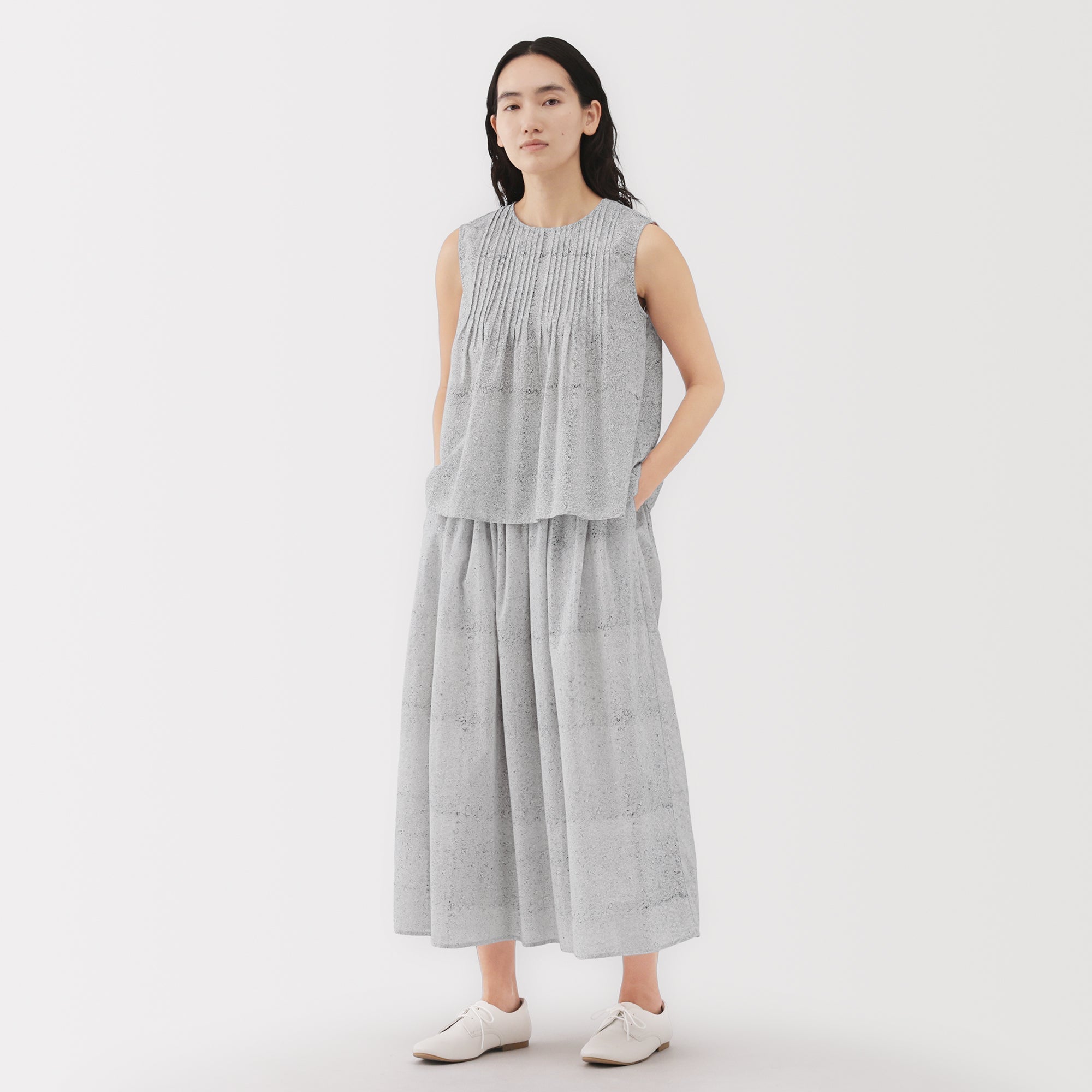 Women's Block Print Gather Maxi-Skirt