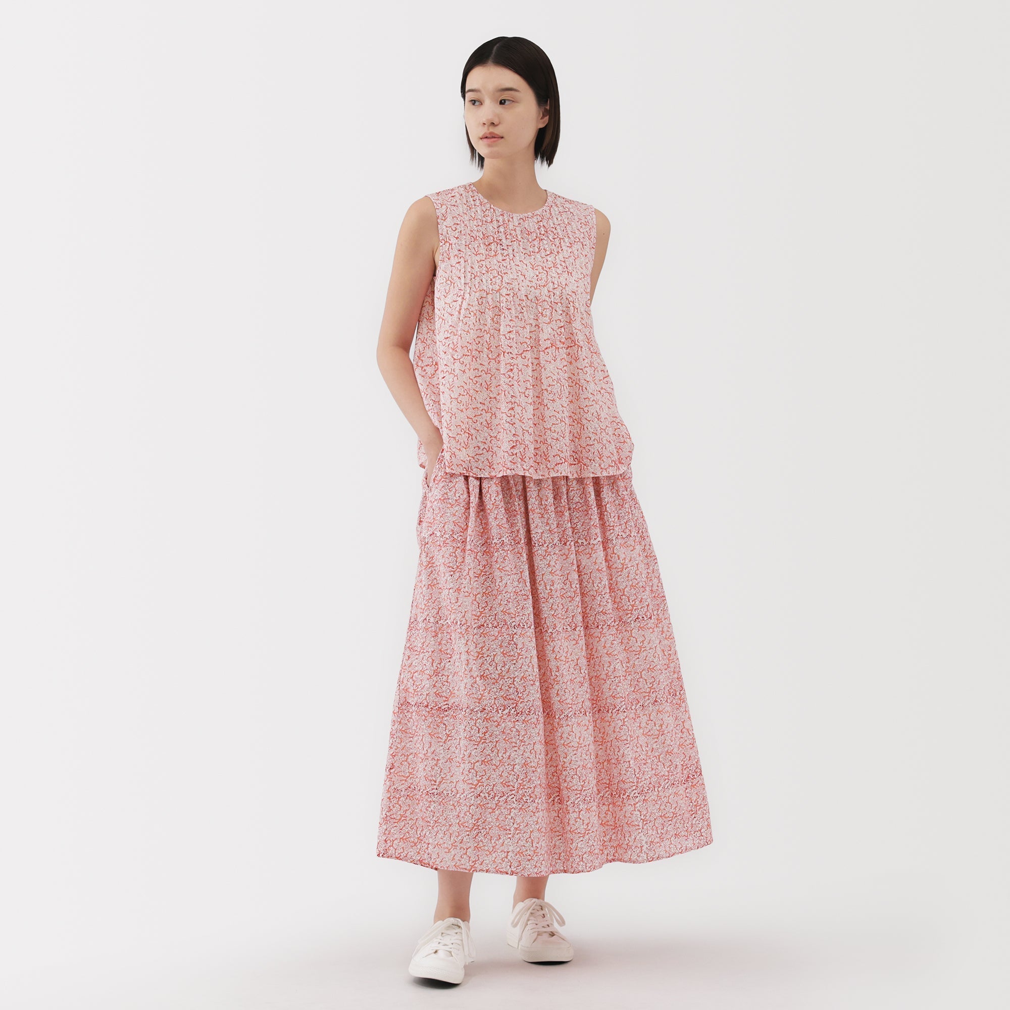 Women's Block Print Gather Maxi-Skirt