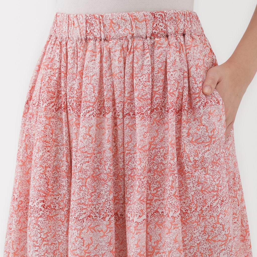 Women's Block Print Gather Maxi-Skirt