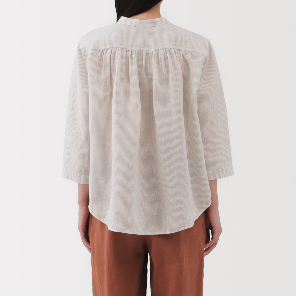 Women's Linen 3/4 Sleeve Striped Blouse