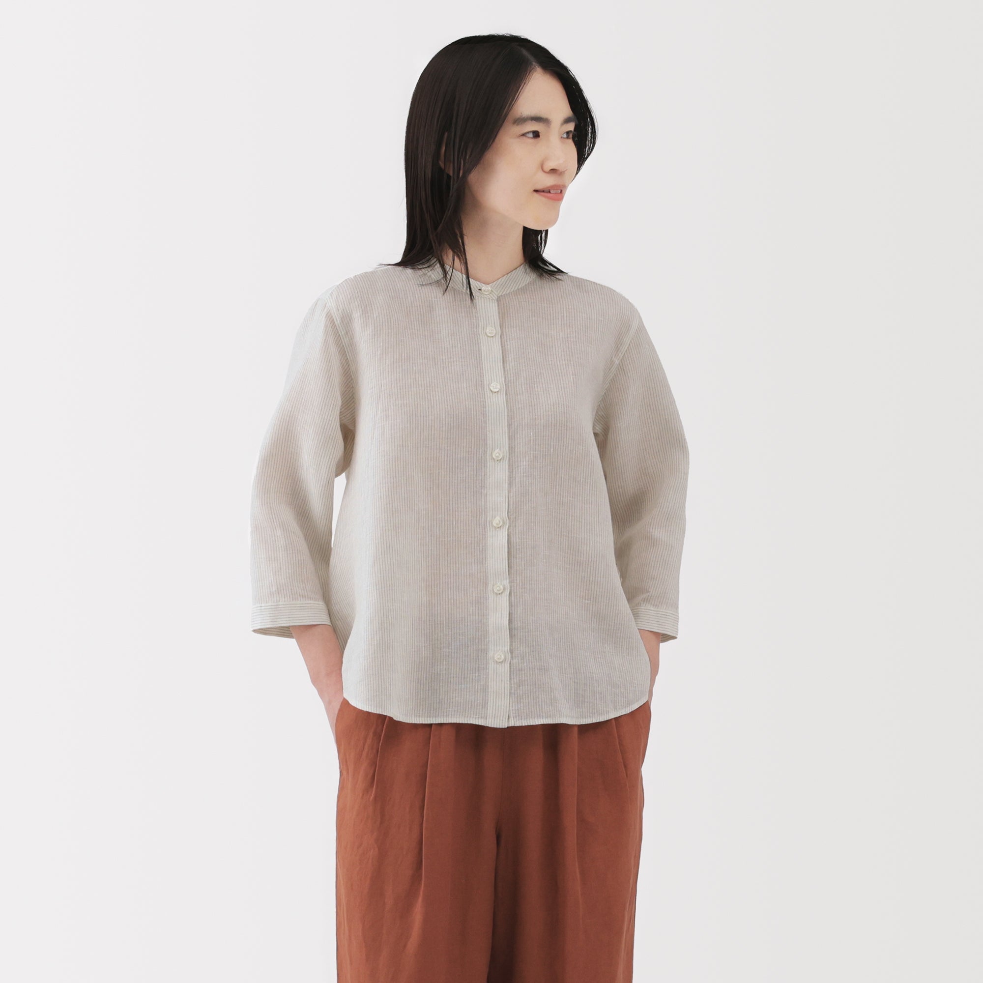 Women's Linen 3/4 Sleeve Striped Blouse