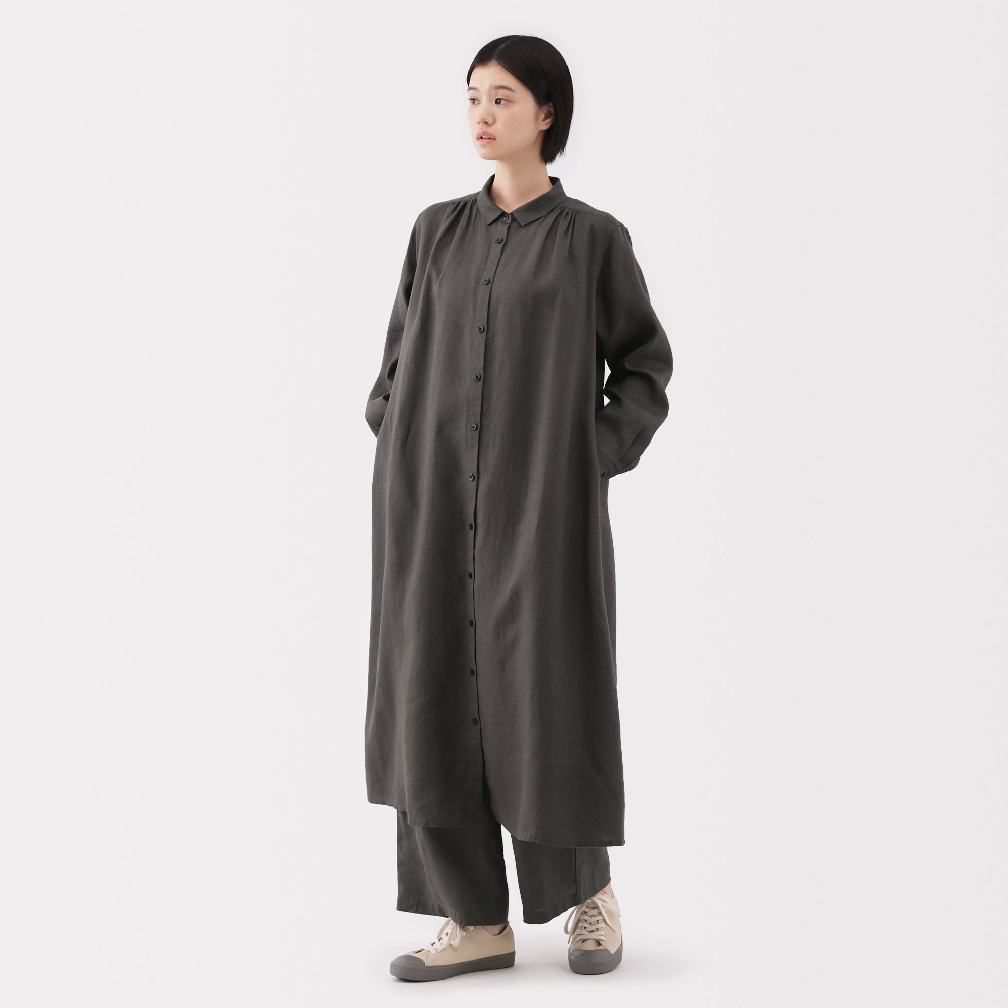 Women's Washed Linen Shirt Dress