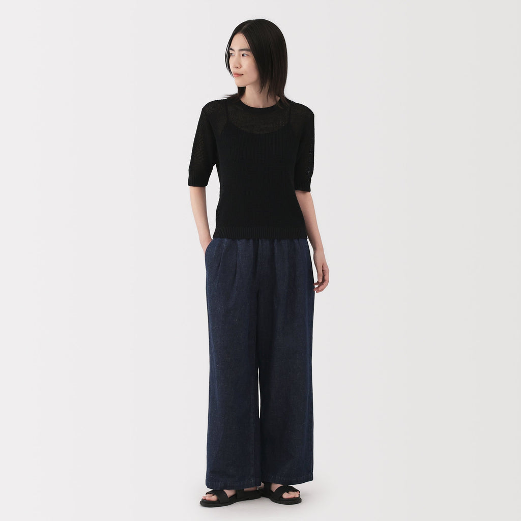 Women's Linen Blend Mesh Half Sleeve Sweater