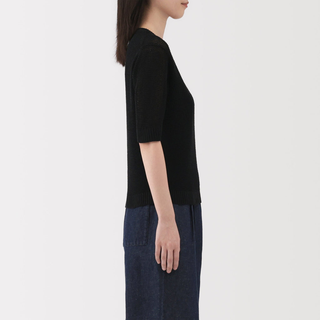 Women's Linen Blend Mesh Half Sleeve Sweater