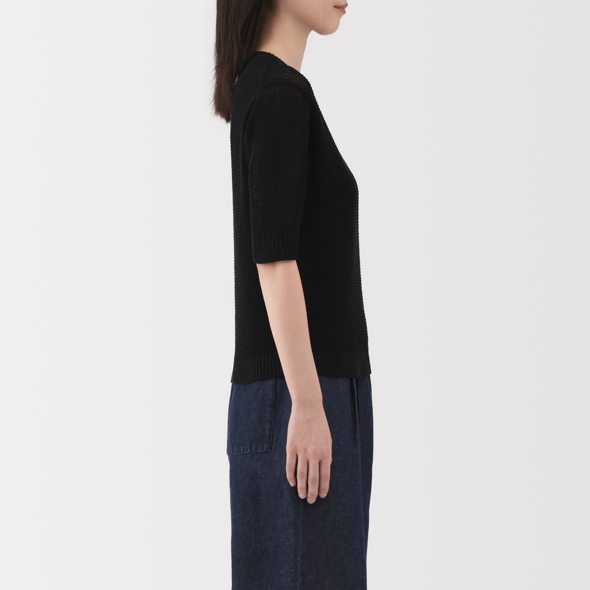 Women's Linen Blend Mesh Half Sleeve Sweater