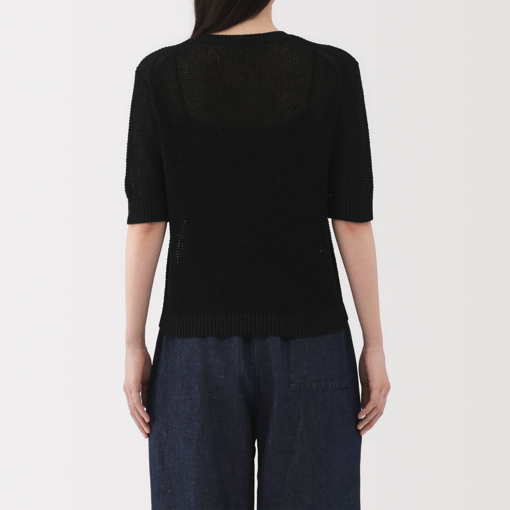 Women's Linen Blend Mesh Half Sleeve Sweater