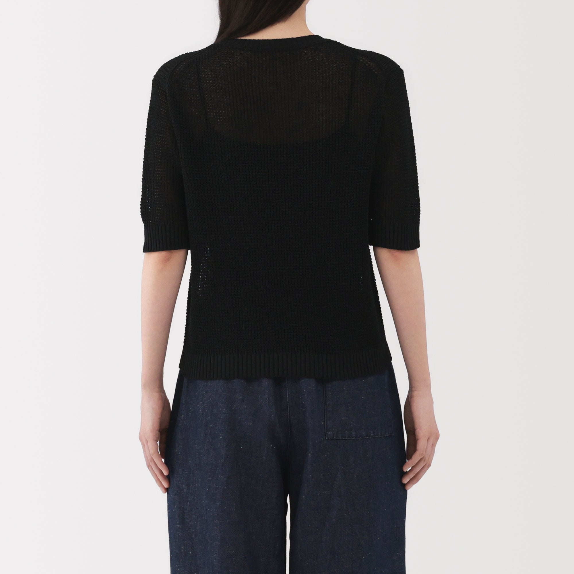 Women's Linen Blend Mesh Half Sleeve Sweater