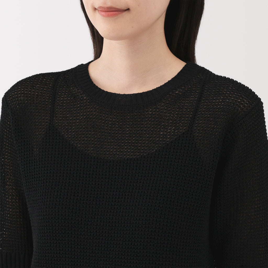 Women's Linen Blend Mesh Half Sleeve Sweater