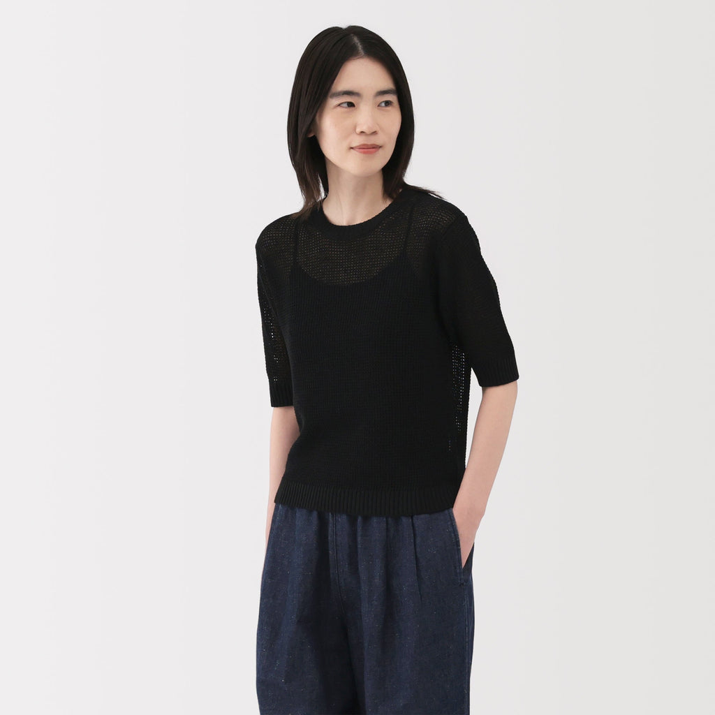 Women's Linen Blend Mesh Half Sleeve Sweater