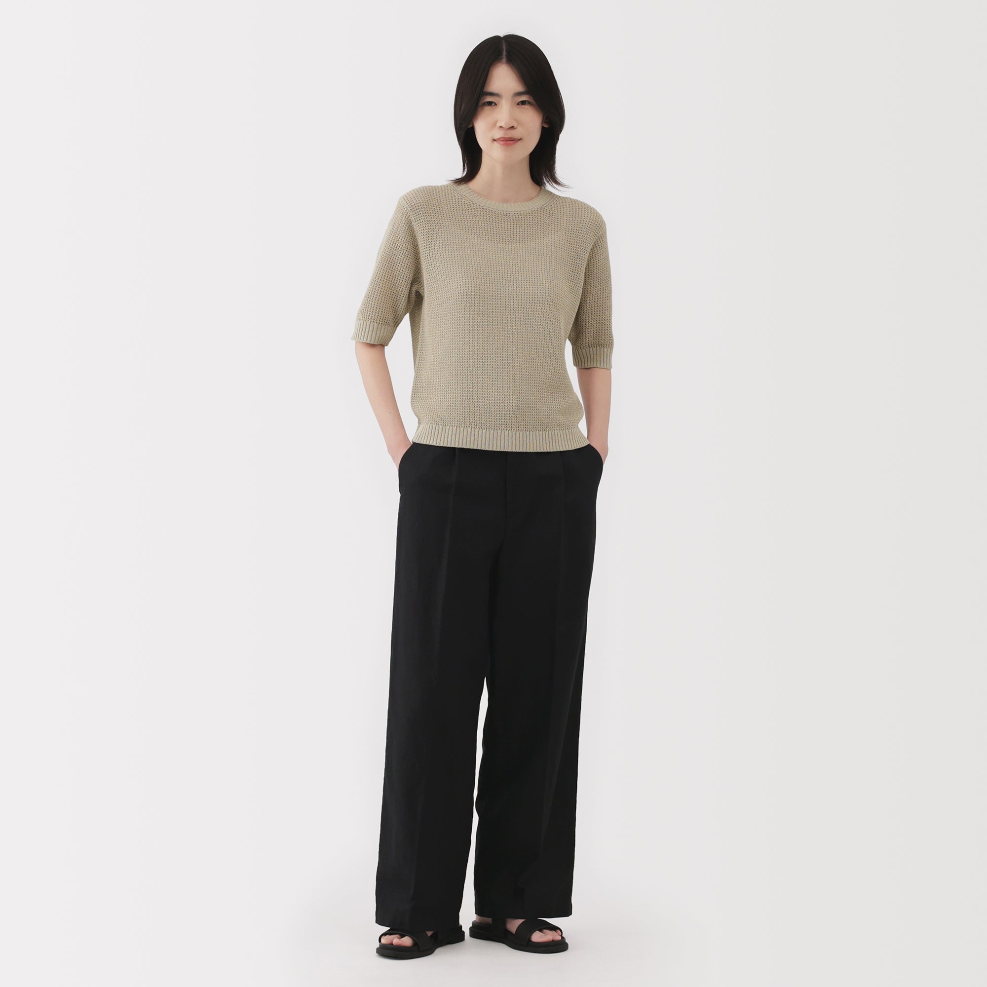 Women's Linen Blend Mesh Half Sleeve Sweater