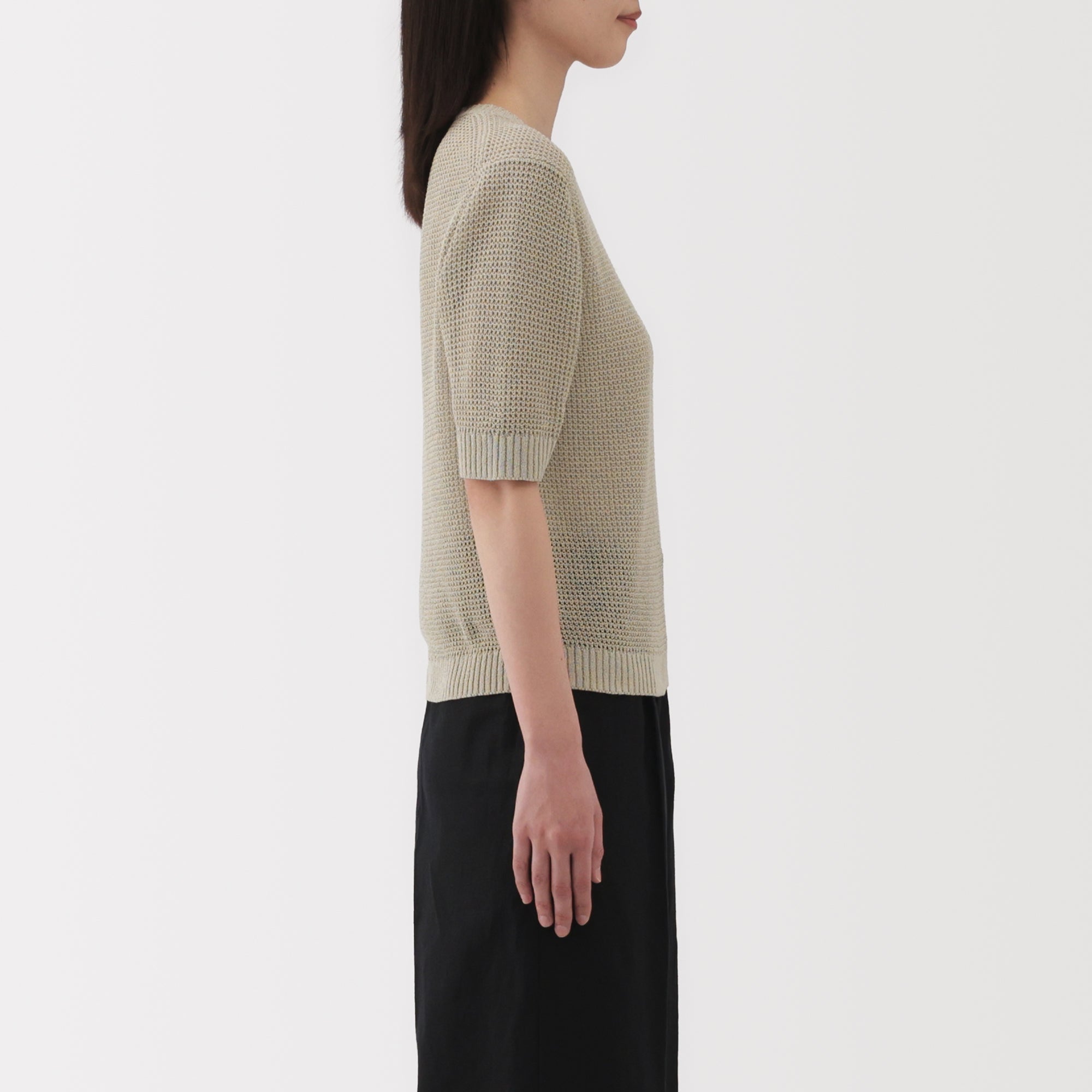 Women's Linen Blend Mesh Half Sleeve Sweater