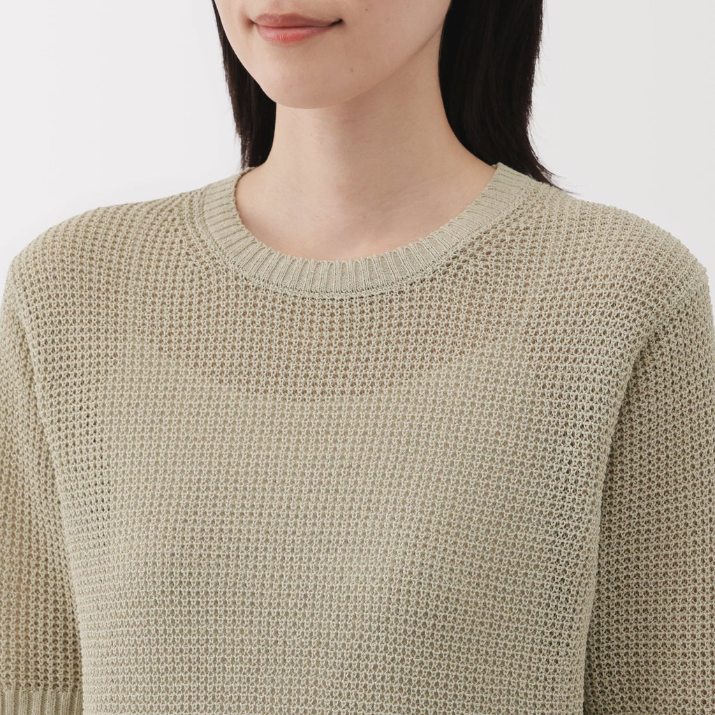 Women's Linen Blend Mesh Half Sleeve Sweater