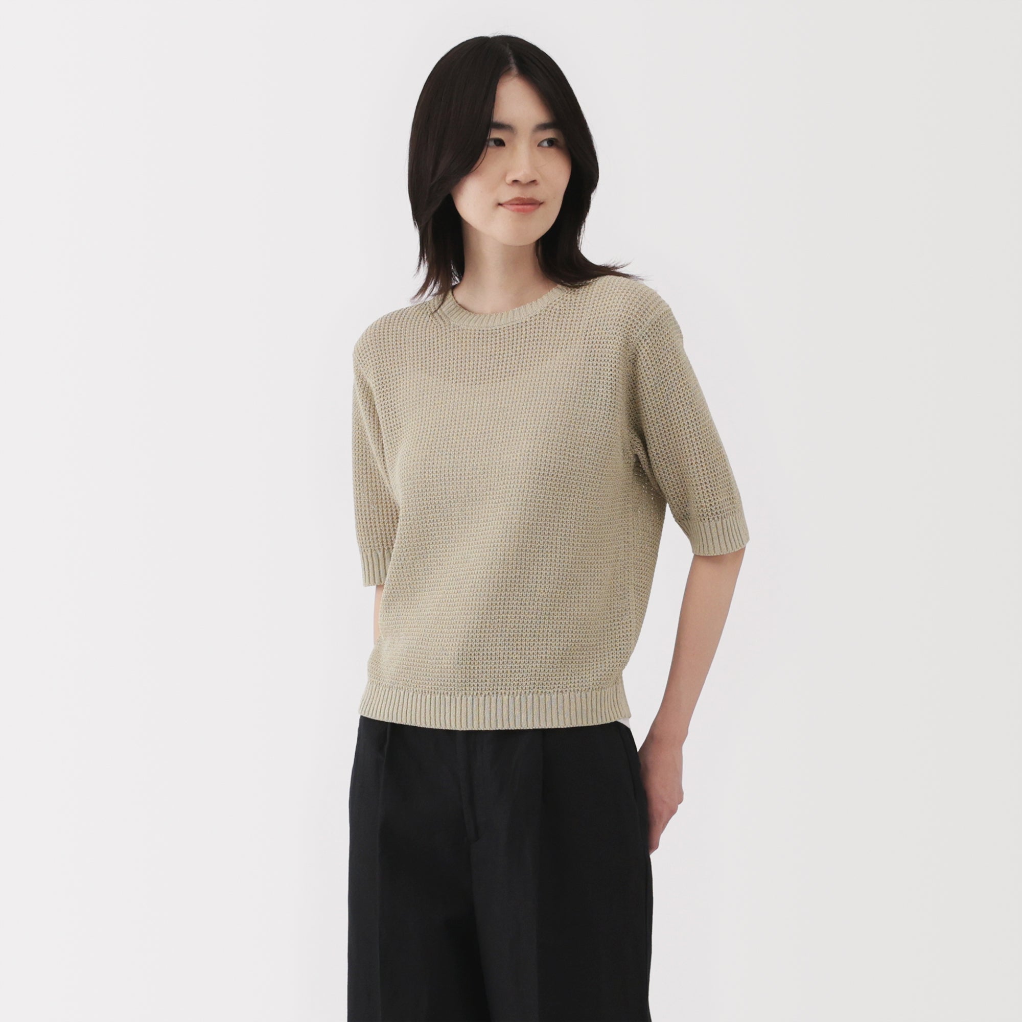 Women's Linen Blend Mesh Half Sleeve Sweater