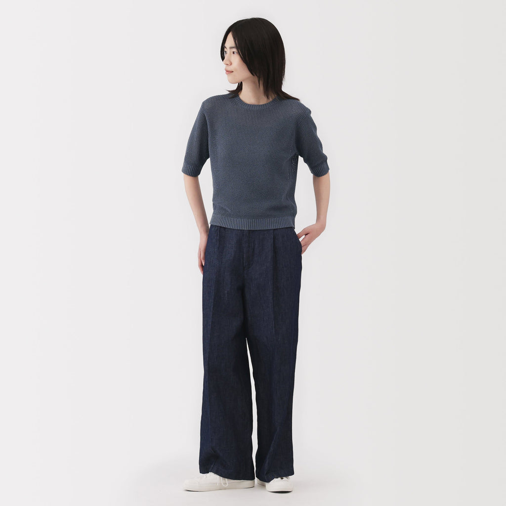 Women's Linen Blend Mesh Half Sleeve Sweater