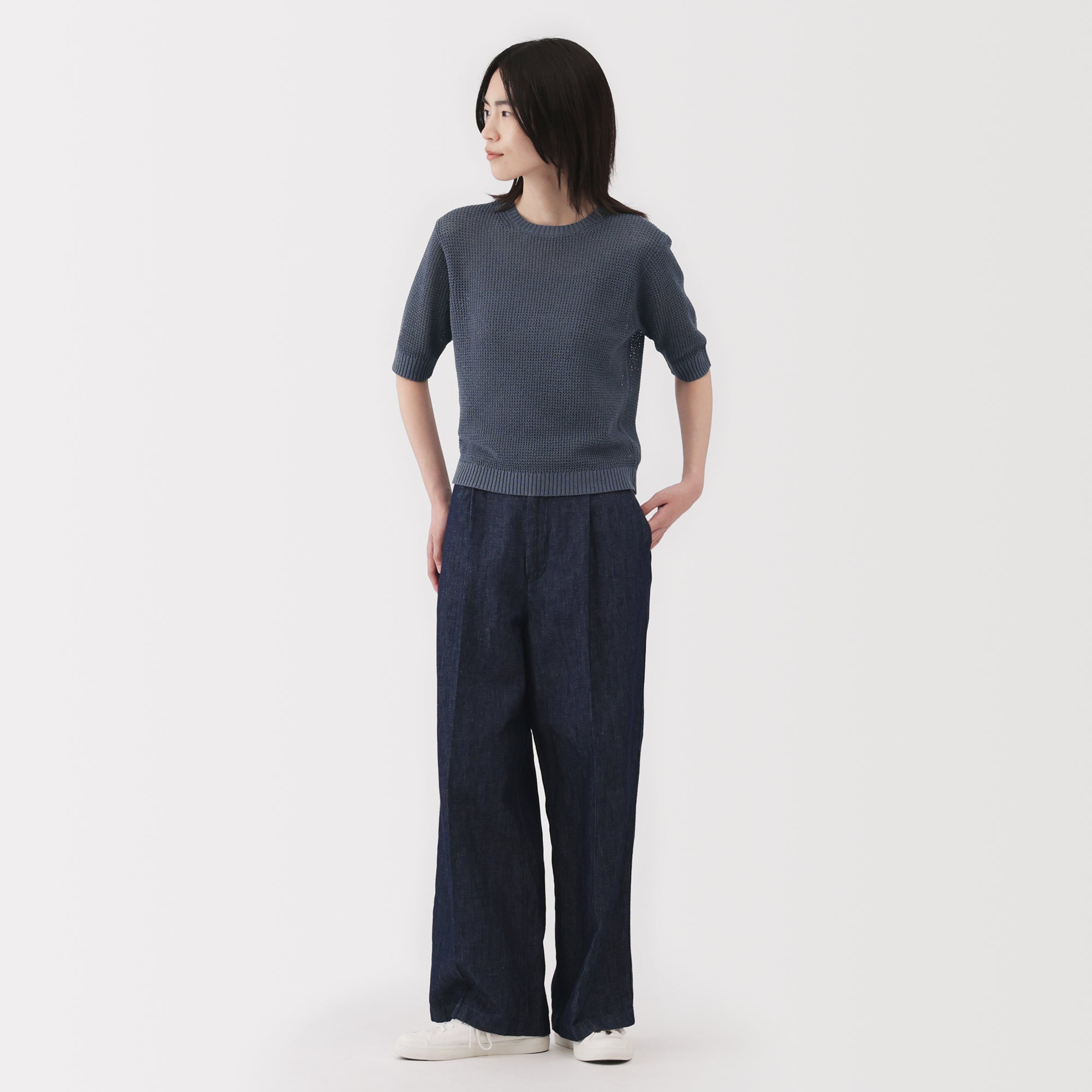 Women's Linen Blend Mesh Half Sleeve Sweater